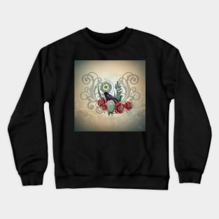 Elegant vintage roses with crow, the perfect balance of light and dark Crewneck Sweatshirt